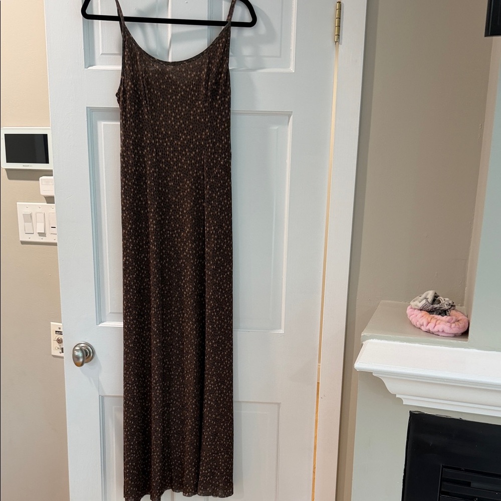 Brown Dotted Slip Maxi Dress - Women
